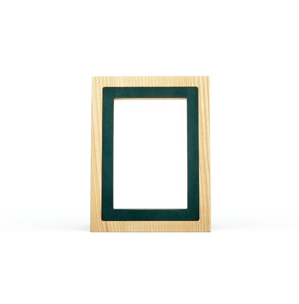 Wood and Green Leather Picture Frame